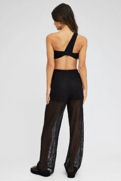 Black Wide Leg Pants Elasticated Waist 12 Black Wide Leg Pants Elasticated Waist -Midi Dresses Style bt3068x 47pb black 5