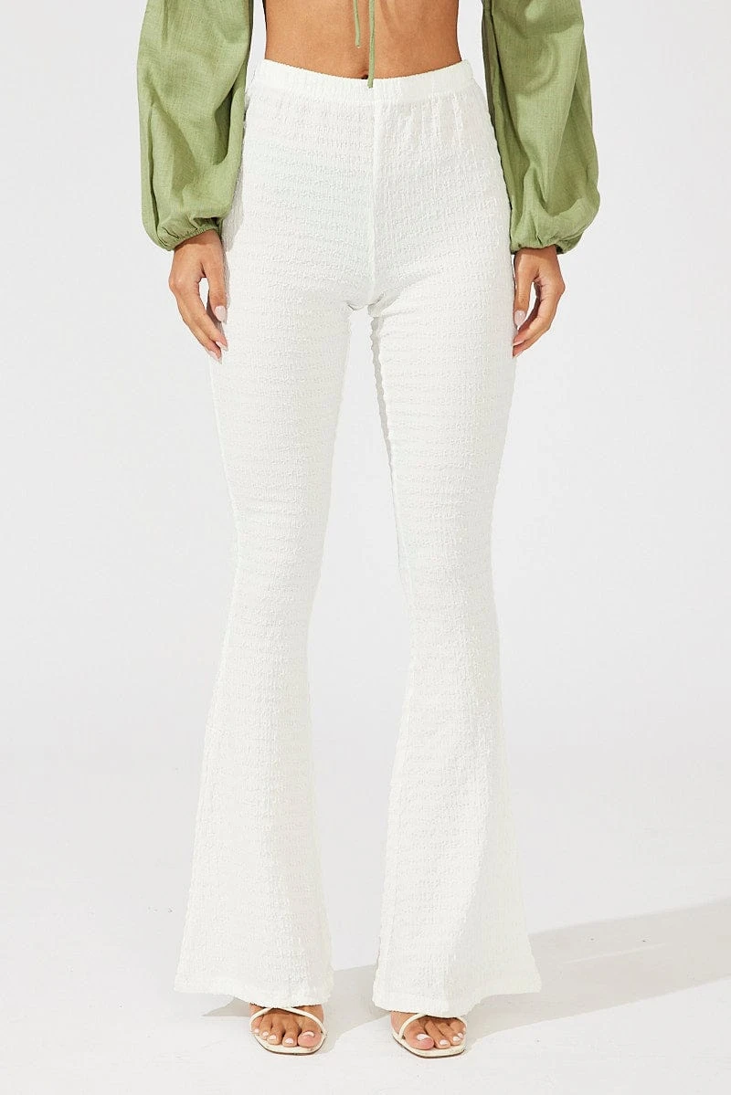 White Flare Leg Pants Textured Jersey 4 White Flare Leg Pants Textured Jersey - Image 2