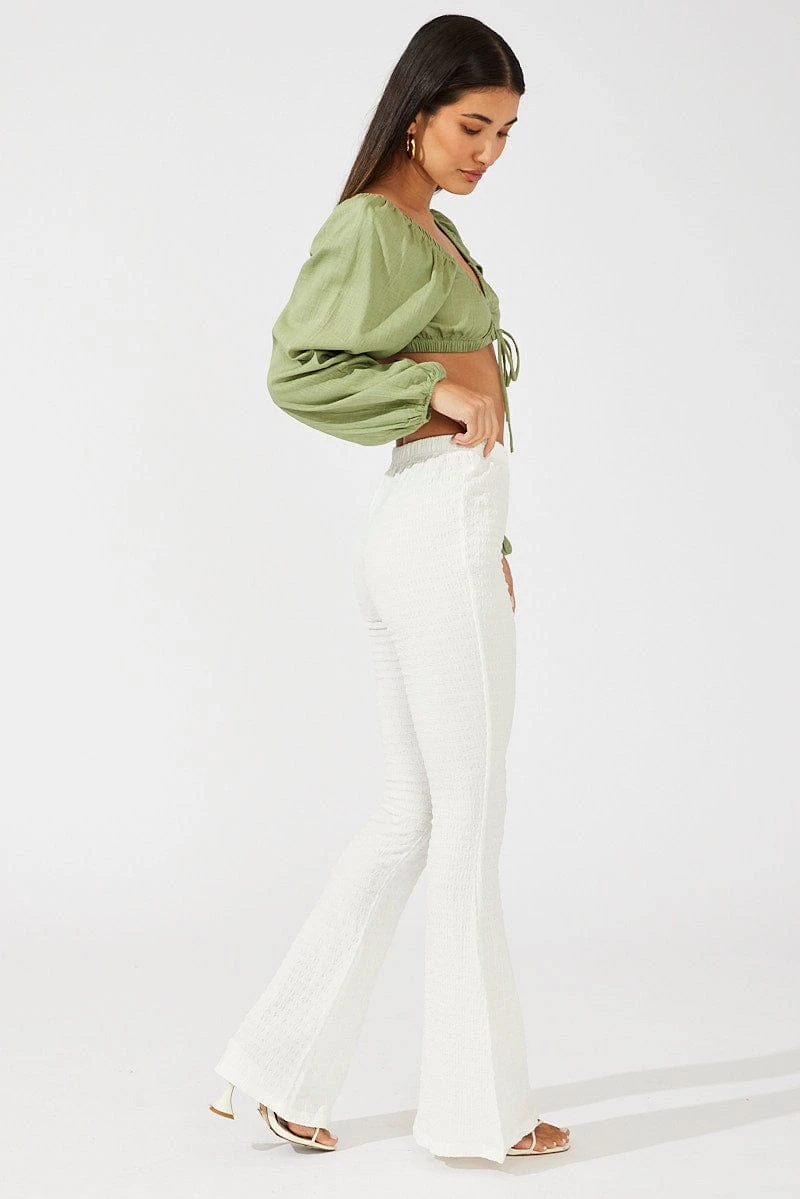 White Flare Leg Pants Textured Jersey 6 White Flare Leg Pants Textured Jersey - Image 4
