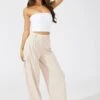 Beige Wide Leg Pants Low Rise -Midi Dresses Style bt3179 47pb beige 1