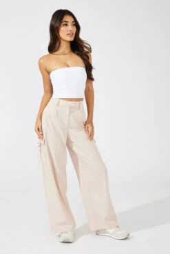 Beige Wide Leg Pants Low Rise -Midi Dresses Style bt3179 47pb beige 3