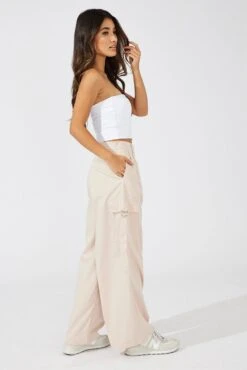 Beige Wide Leg Pants Low Rise -Midi Dresses Style bt3179 47pb beige 4