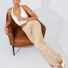 Beige Wide Leg Pants High Rise Sequin -Midi Dresses Style bt31812 47pb beige 1