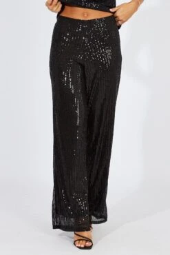 Black Wide Leg Pants High Rise Sequin -Midi Dresses Style bt31812 47pb black 3