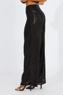 Black Wide Leg Pants High Rise Sequin -Midi Dresses Style bt31812 47pb black 4
