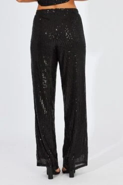 Black Wide Leg Pants High Rise Sequin -Midi Dresses Style bt31812 47pb black 5