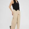 Beige Wide Leg Pants Tailored Low Rise -Midi Dresses Style bt3507 43p beige 1