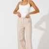 Beige Wide Leg Pants High Rise Tailored -Midi Dresses Style bt3586 81pb beige 1