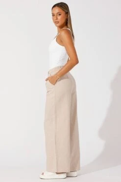 Beige Wide Leg Pants High Rise Tailored -Midi Dresses Style bt3586 81pb beige 4