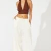 White Wide Leg Pants Low Rise Linen Blend 1 White Wide Leg Pants Low Rise Linen Blend -Midi Dresses Style bt3615 47pb white 1