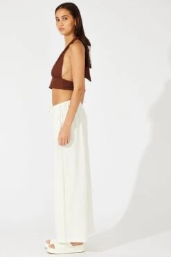White Wide Leg Pants Low Rise Linen Blend -Midi Dresses Style bt3615 47pb white 4