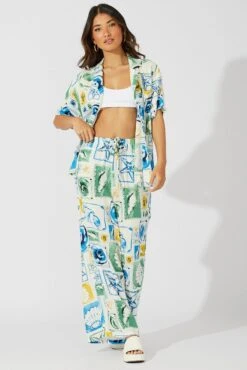 Multi Abstract Wide Leg Pants High Rise -Midi Dresses Style bt3622cx 47pb abstract 3