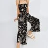 Black Abstract Wide Leg Pants High Rise Linen Blend -Midi Dresses Style bt3622dx 47p abstract 1