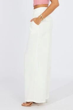 White Wide Leg Pants High Rise -Midi Dresses Style bt3649 81pb white 4