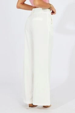 White Wide Leg Pants High Rise -Midi Dresses Style bt3649 81pb white 5