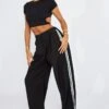 Black Wide Leg Pants Side Stripe -Midi Dresses Style bt3672 84pb black 1