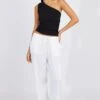 White Wide Leg Pants Mid Rise Linen Blend -Midi Dresses Style bt3673 47pb white 1