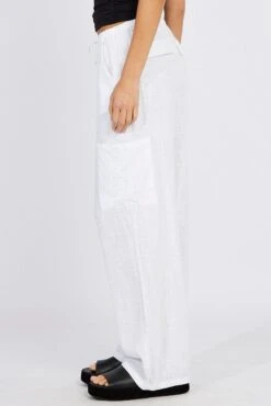 White Wide Leg Pants Mid Rise Linen Blend -Midi Dresses Style bt3673 47pb white 3