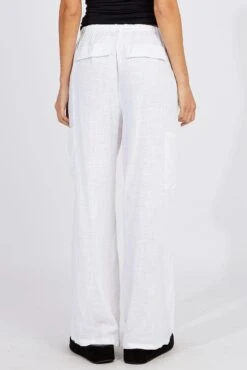 White Wide Leg Pants Mid Rise Linen Blend -Midi Dresses Style bt3673 47pb white 4