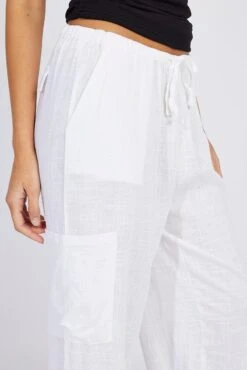 White Wide Leg Pants Mid Rise Linen Blend -Midi Dresses Style bt3673 47pb white 5