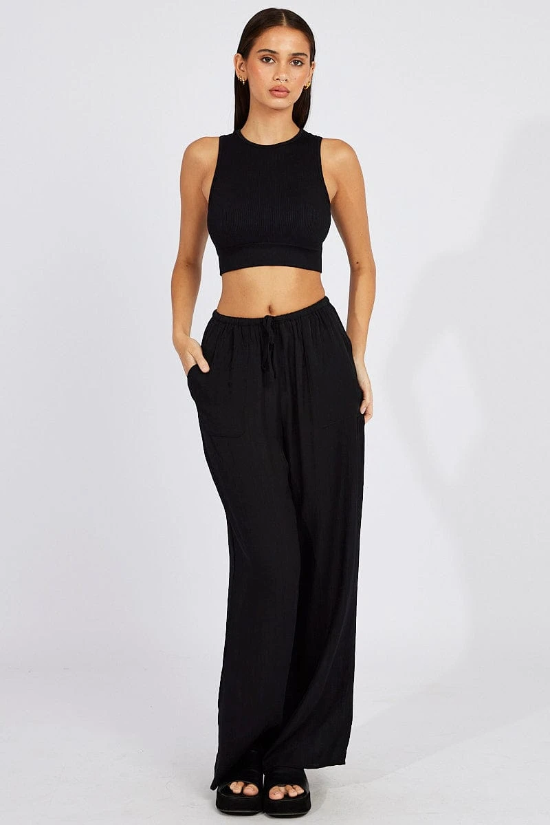 Black Wide Leg Pants Textured Fabric 4 Black Wide Leg Pants Textured Fabric - Image 2