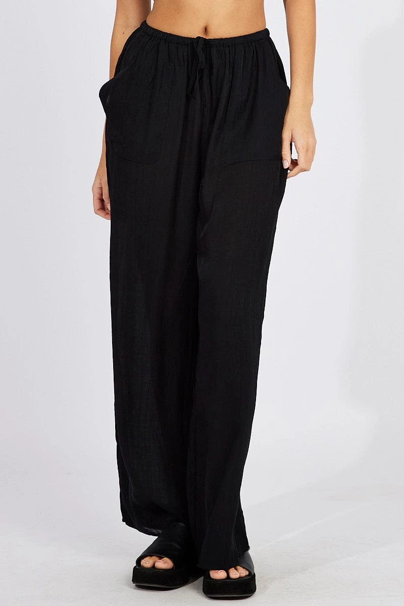 Black Wide Leg Pants Textured Fabric 5 Black Wide Leg Pants Textured Fabric - Image 3