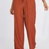 Brown Wide Leg Pants Textured Fabric -Midi Dresses Style bt3674x 47p rust 1