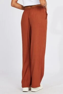 Brown Wide Leg Pants Textured Fabric -Midi Dresses Style bt3674x 47p rust 5