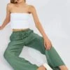 Green Wide Leg Pants Textured Fabric