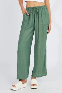 Green Wide Leg Pants Textured Fabric -Midi Dresses Style bt3674x 47pb khaki 3