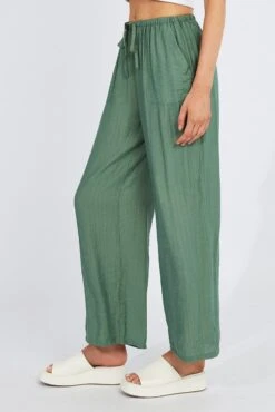 Green Wide Leg Pants Textured Fabric -Midi Dresses Style bt3674x 47pb khaki 4