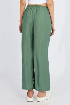 Green Wide Leg Pants Textured Fabric -Midi Dresses Style bt3674x 47pb khaki 5