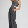 Grey Stripe Wide Leg Pants High Rise -Midi Dresses Style bt9059a 46p stripe 1