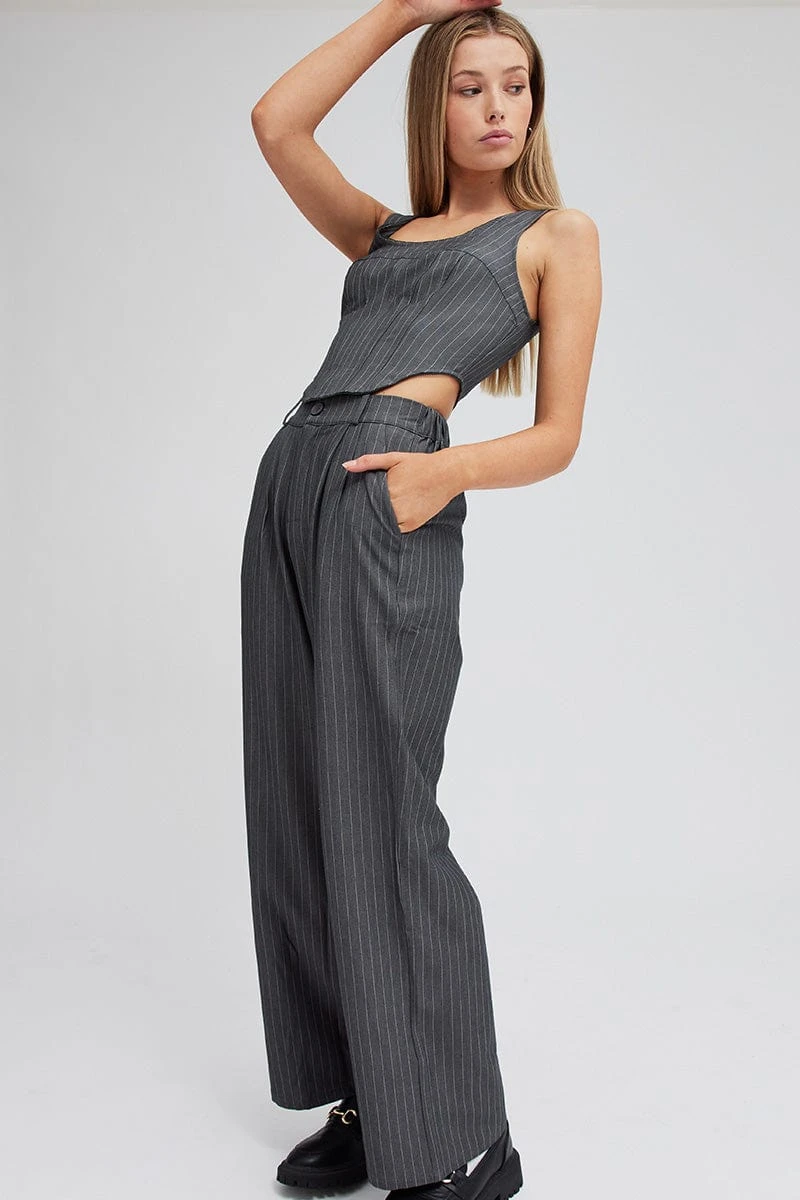 Grey Stripe Wide Leg Pants High Rise 3 Grey Stripe Wide Leg Pants High Rise