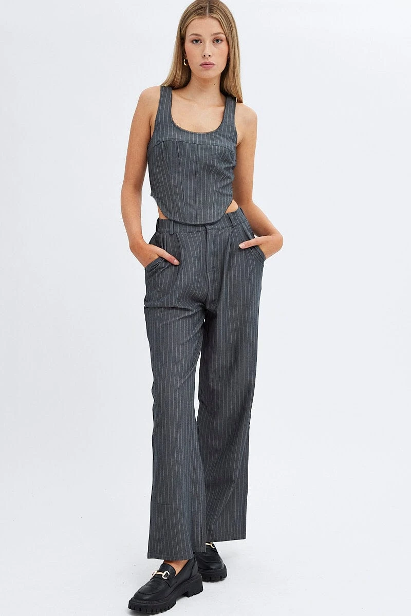 Grey Stripe Wide Leg Pants High Rise 4 Grey Stripe Wide Leg Pants High Rise - Image 2