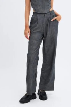Grey Stripe Wide Leg Pants High Rise 11 Grey Stripe Wide Leg Pants High Rise -Midi Dresses Style bt9059a 46p stripe 3