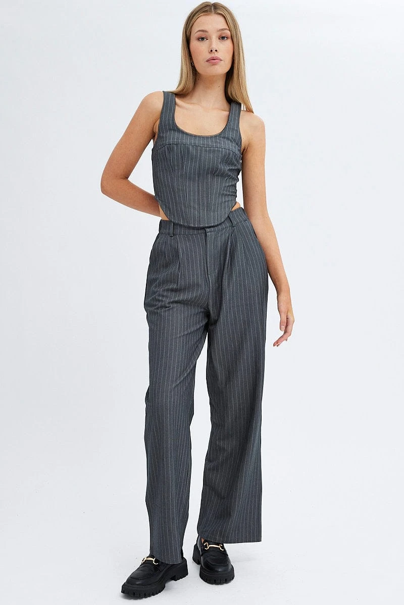 Grey Stripe Wide Leg Pants High Rise 6 Grey Stripe Wide Leg Pants High Rise - Image 4