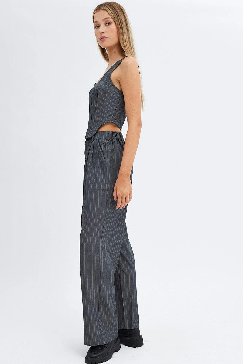 Grey Stripe Wide Leg Pants High Rise 7 Grey Stripe Wide Leg Pants High Rise - Image 5