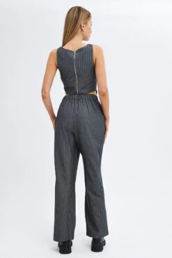 Grey Stripe Wide Leg Pants High Rise 14 Grey Stripe Wide Leg Pants High Rise -Midi Dresses Style bt9059a 46p stripe 6