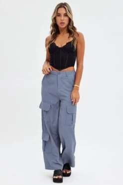 Grey Wide Leg Pants Cargo Pockets -Midi Dresses Style bt9274 38mb grey 2