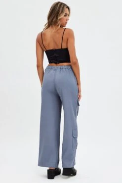 Grey Wide Leg Pants Cargo Pockets -Midi Dresses Style bt9274 38mb grey 5