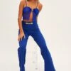 Blue High Waist Pant Straight Leg Chain Belt -Midi Dresses Style bt9275 81mb cobalt 1