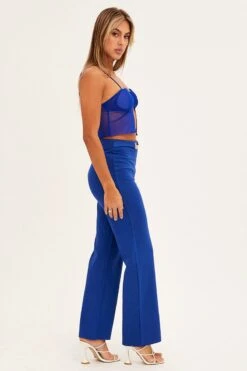 Blue High Waist Pant Straight Leg Chain Belt -Midi Dresses Style bt9275 81mb cobalt 4