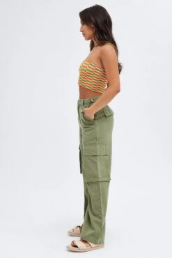 Green Wide Leg Pants Cargo Pockets -Midi Dresses Style bt9334 34mb olive 4