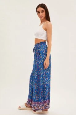 Blue Boho Wide Leg Pants High Rise -Midi Dresses Style btw2320d 38pb boho 4