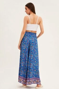 Blue Boho Wide Leg Pants High Rise -Midi Dresses Style btw2320d 38pb boho 5