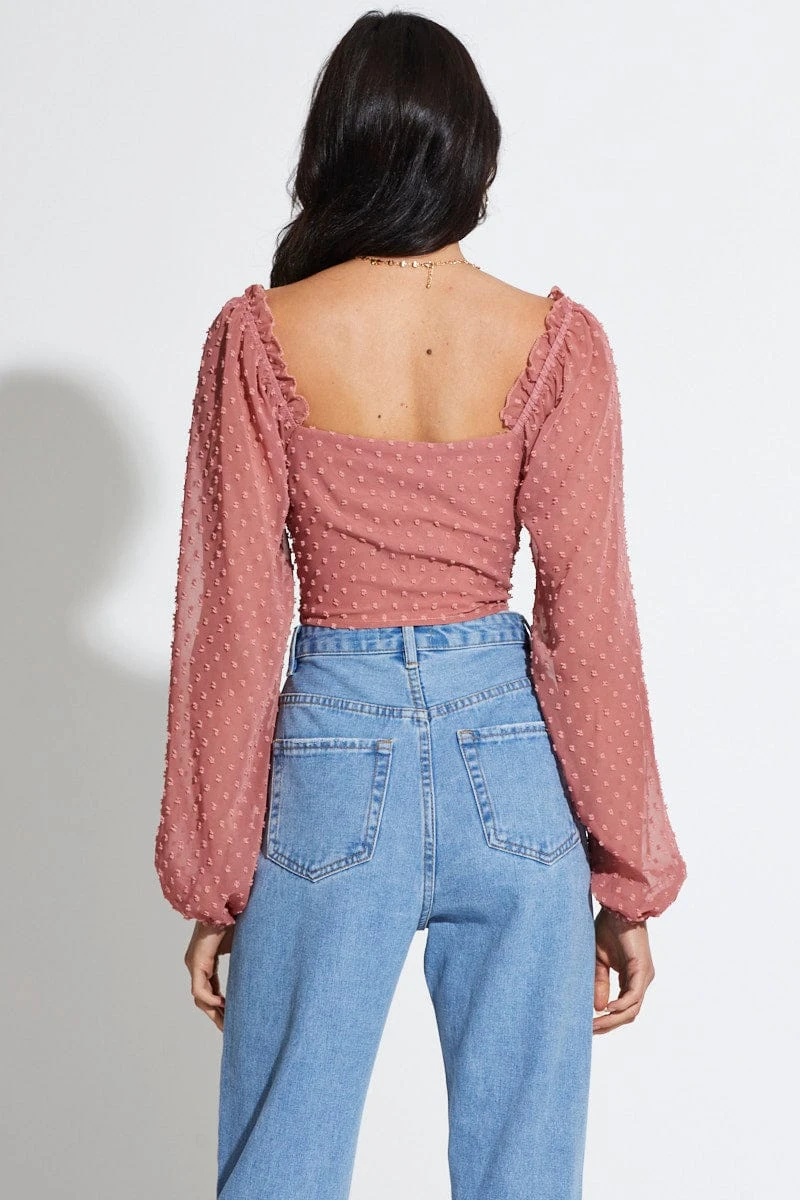 Pink Crop Top Long Sleeve Square Neck 6 Pink Crop Top Long Sleeve Square Neck - Image 4