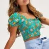 Print Crop Top Short Sleeve Round Neck -Midi Dresses Style cami print crop top short sleeve round neck 32967128580289