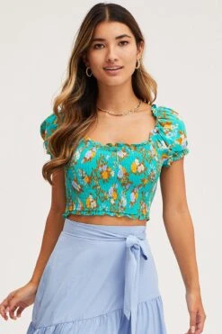 Print Crop Top Short Sleeve Round Neck -Midi Dresses Style cami print crop top short sleeve round neck 32967128711361