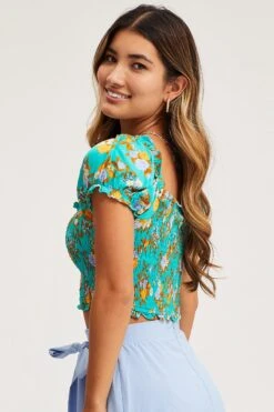 Print Crop Top Short Sleeve Round Neck -Midi Dresses Style cami print crop top short sleeve round neck 32967128776897